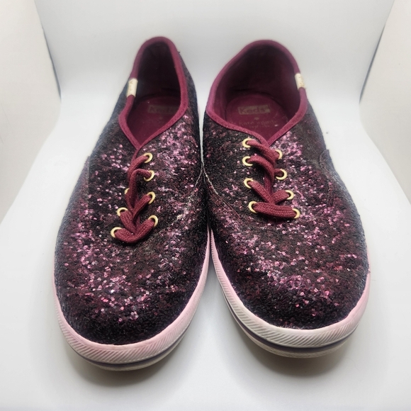 Kate Spade New York X Keds Deep Cherry Lace Up Glitter Sneakers Size 8.5 Formal - Picture 2 of 10